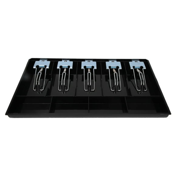Bandeja de material ABS con clip metálico para caja registradora, bandeja de inserción, caja de almacenamiento de divisas (negra)