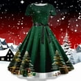 thumbnail image 2 of Women’s Christmas Swing Dress, Short Sleeve Retro Print 1950s Party Dress, Festive Holiday Outfit for Celebrations, 2 of 4