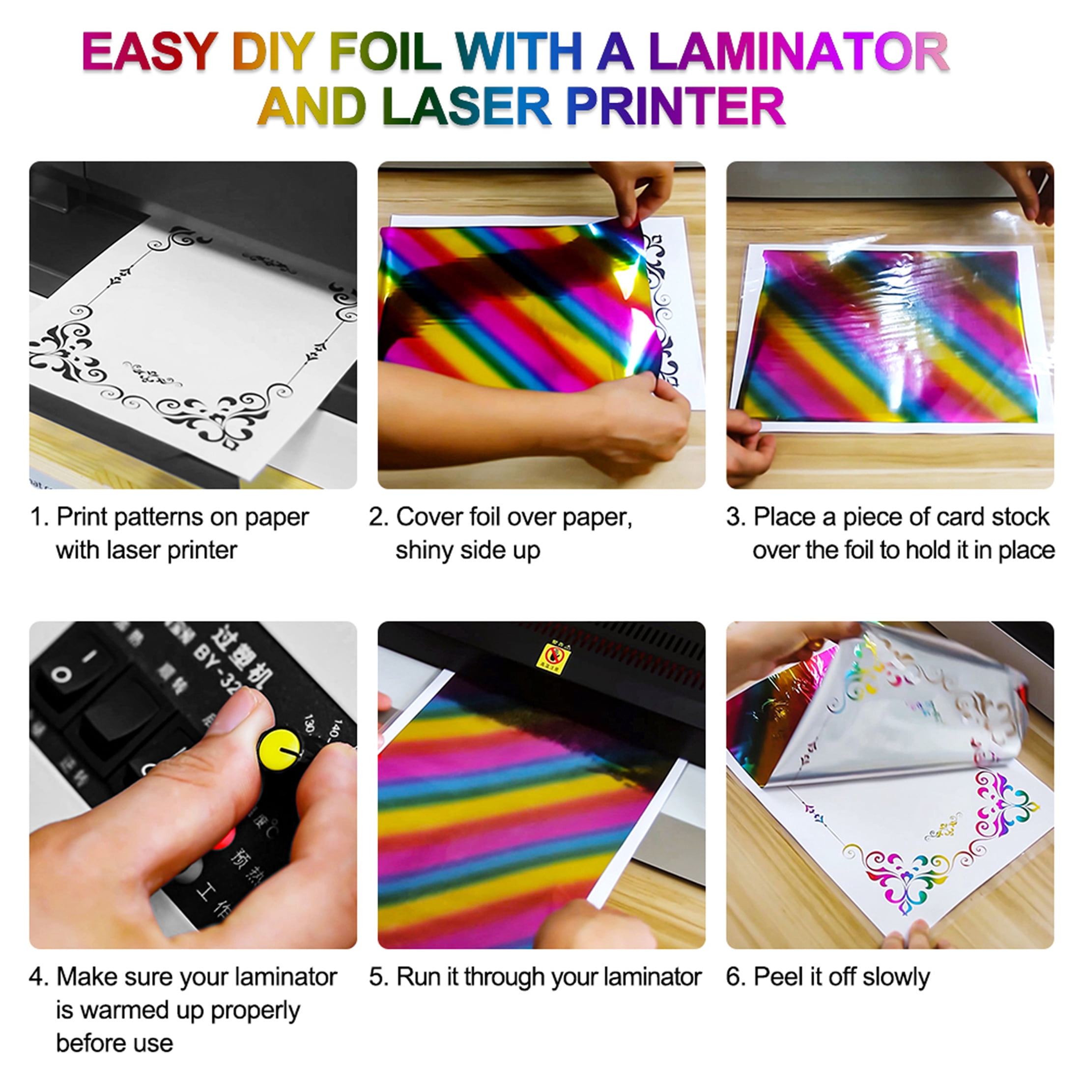 Briartw 7 Roll 196.85x7.6 inch Toner Reactive Foil Paper/Hot Stamping Foilby Laser Printer and Laminator for Make a Greeting Card, Wedding Invitation