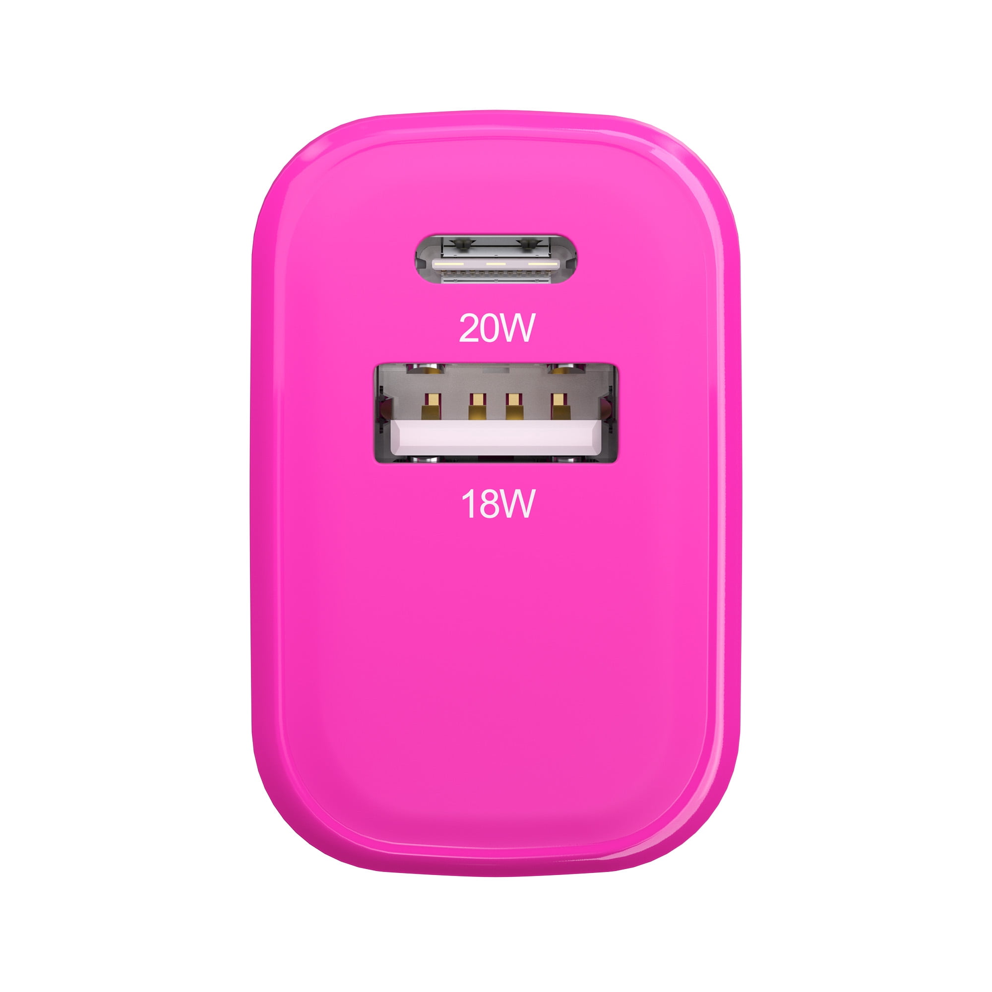Powertek 20W USB-C PD + USB-A Dual Port Wall Charger, Pink