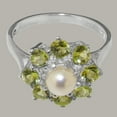 thumbnail image 5 of LBG British Made 18k White Gold Ring with Cultured Pearl & Peridot Womens Statement Ring - 33 size options - Size 7.25, 5 of 6