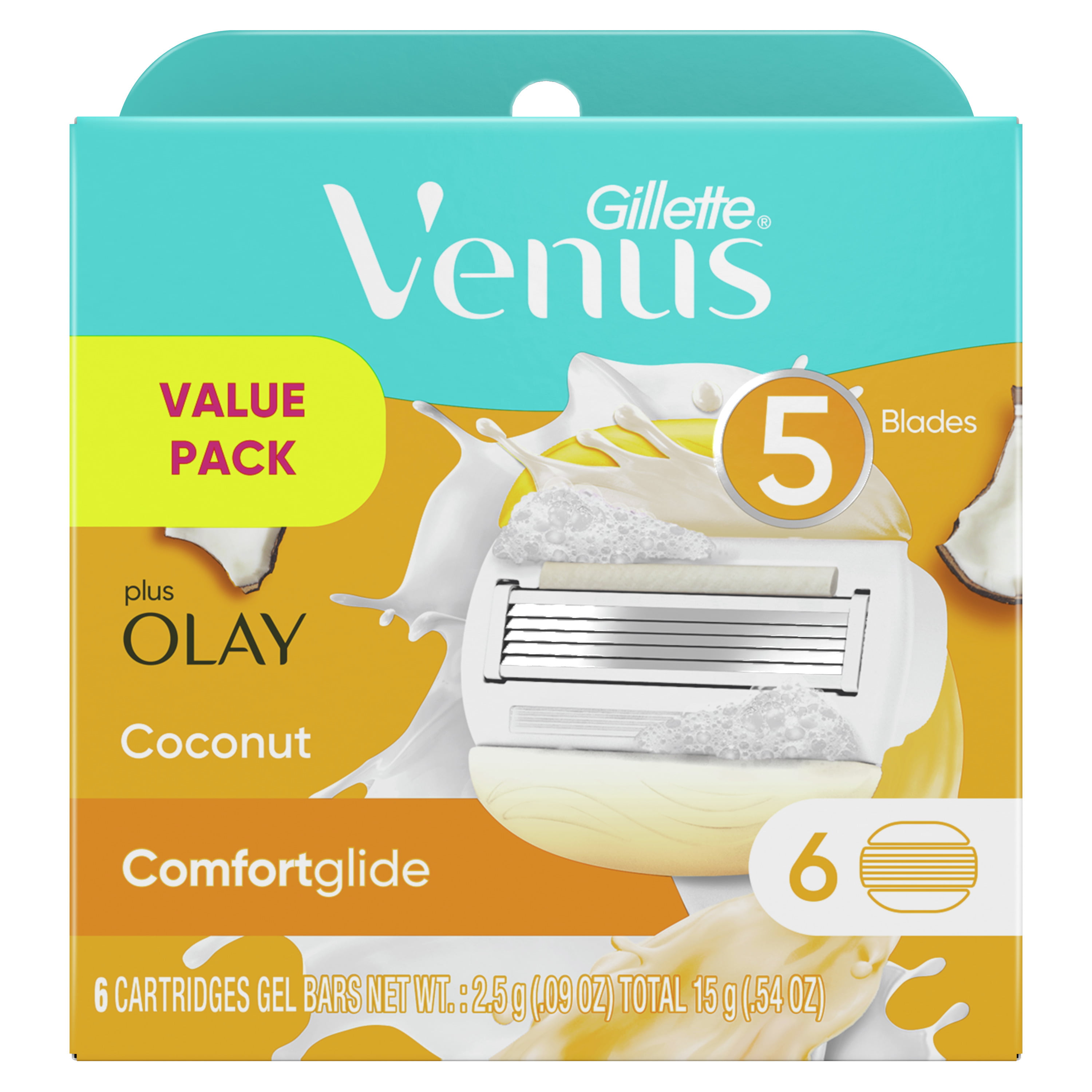 Venus Glide Olay Coconut Razor Blades Refill, 6 Ct - Walmart.com