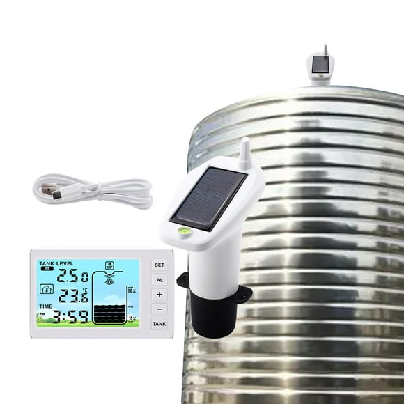 DYNWAVECA Water Tank Depth Level Meter Water Level Gauge 4.3 inch Screen IP65 Waterproof Time Function Level Transducer Temperature Display