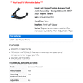 thumbnail image 2 of Front Left Upper Control Arm and Ball Joint Assembly - Compatible with 2007 - 2021 Toyota Tundra 2008 2009 2010 2011 2012 2013 2014 2015 2016 2017 2018 2019 2020, 2 of 2
