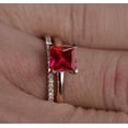 thumbnail image 3 of 1.75 Carat 6mm Princess cut Ruby and Moissanite Diamond Engagement Bridal Wedding Ring Set in 10k Rose Gold, 3 of 4