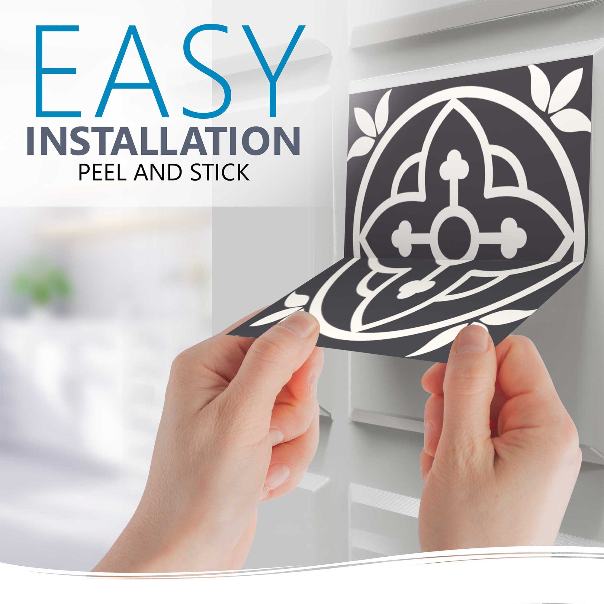 Mi Alma Removable Vinyl Floral Gray White Backsplash Tile Stickers, 24pcs