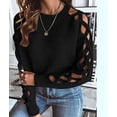 thumbnail image 6 of Women Cute Cold Shoulder Pullover Sweaters Knitted Cozy Fitted Long Sleeve Trendy Sweater Black S, 6 of 9