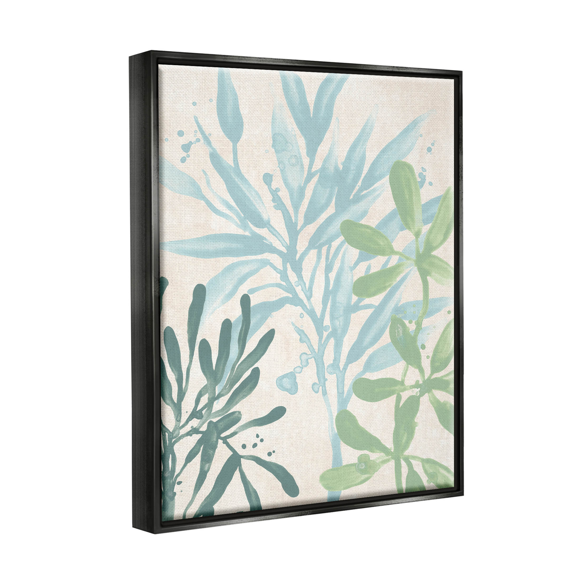 Stupell Industries Marine Seaweed Plant Leaves Graphic Art Jet Black Floating Framed Canvas Print Wall Art, Design by June Erica Vess