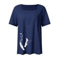 thumbnail image 5 of Atogsazn Womens Short Sleeve T Shirts Tops Summer Casual Flower Printing Loose Shirt Button Tops Linen Blouses for Women Dark Blue XL on Clearance, 5 of 5