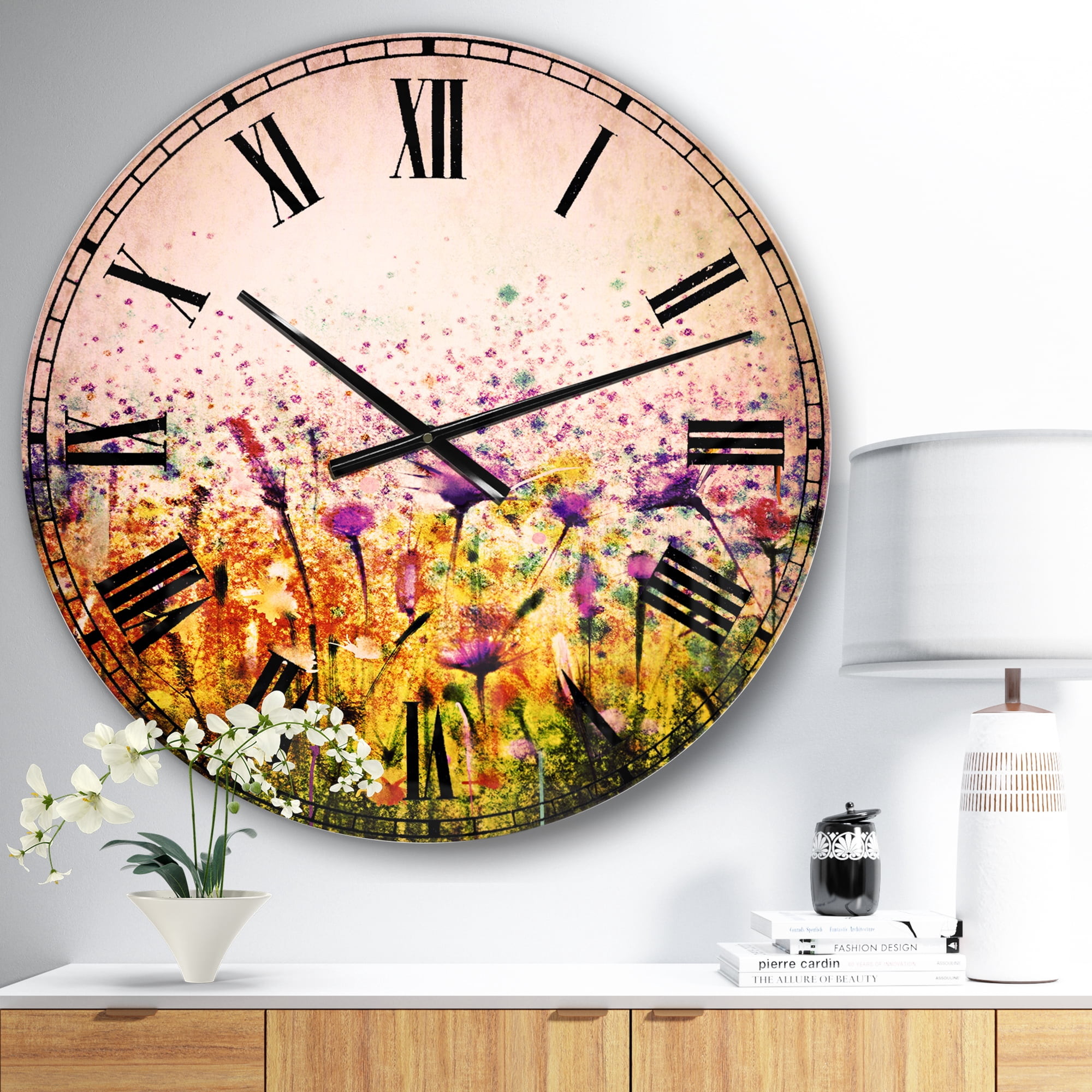 Designart 'Abstract Cosmos of Colorful Flowers' Traditional wall clock