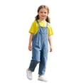 thumbnail image 4 of SONGGE Toddler Girls Denim Overalls Casual Loose Fit Jumpsuit With Tops Outfit Sets For Baby Solid Color Lovely Clothing Sets, 4 of 5