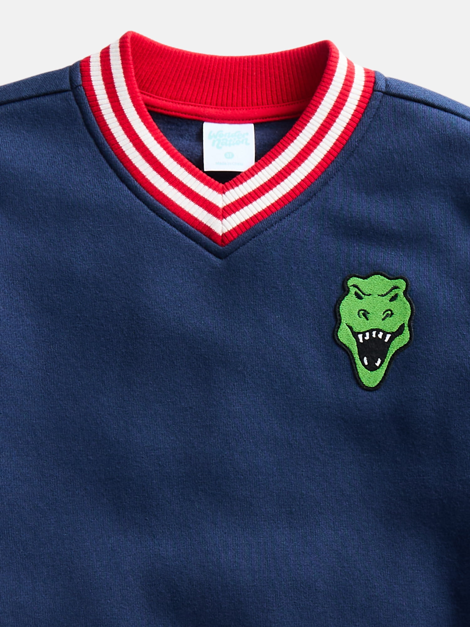 Wonder Nation Toddler Boys Embroidered Patch Graphic V Neck Sweatshirt, Sizes 12M-5T