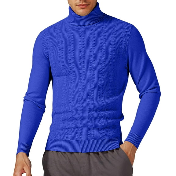 uikmnh Fall Sweaters Winter High Neck Sweater Coat Slim Fit Jacquard Knit Pullover Warm Turtleneck Top for Cold Weather Casual Outing Mens Sweaters Size:M