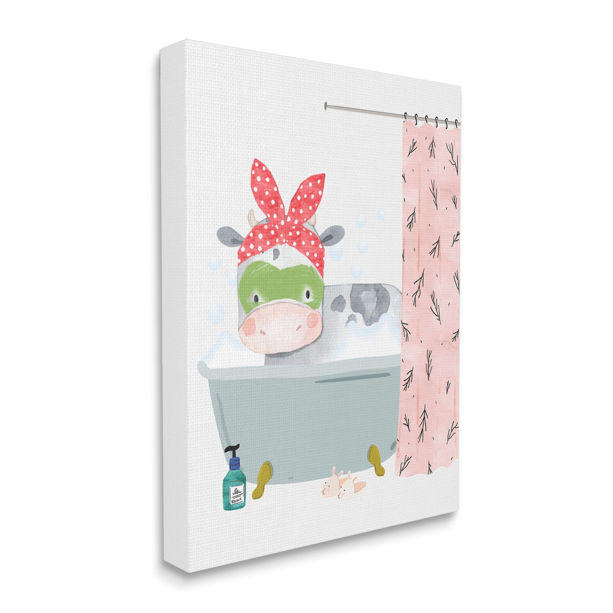 Stupell Industries Children's Farm Cow Bath Tub Bunny Slippers Bathroom, 24 x 30,Design by Erica Billups