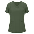 thumbnail image 5 of Women's Solid Color V-Neck Short Sleeve Top with Ruffled Collar and Pockets - Lightweight Casual Blouse for Work and Daily Wear, 5 of 9