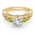 thumbnail image 2 of Gem Stone King 18K Yellow Gold Plated Silver White Created Sapphire Green Peridot and White Moissanite Engagement Ring for Women (1.51 Cttw, Gemstone September Birthstone, Round 6MM and 3MM, Size 5), 2 of 4