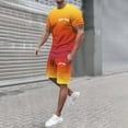 thumbnail image 3 of LEKDFST Men's 2 Piece Short Sets Loose Fit Letter Print T Shirt and Shorts Summer Casual Outfits Activewear Yellow XL, 3 of 5
