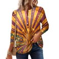thumbnail image 5 of Mardi Gras Shirts Womens Glitter Sparkly Crew Neck Blouse Feathers Print Long Sleeve Green T Shirts Orange L, 5 of 6