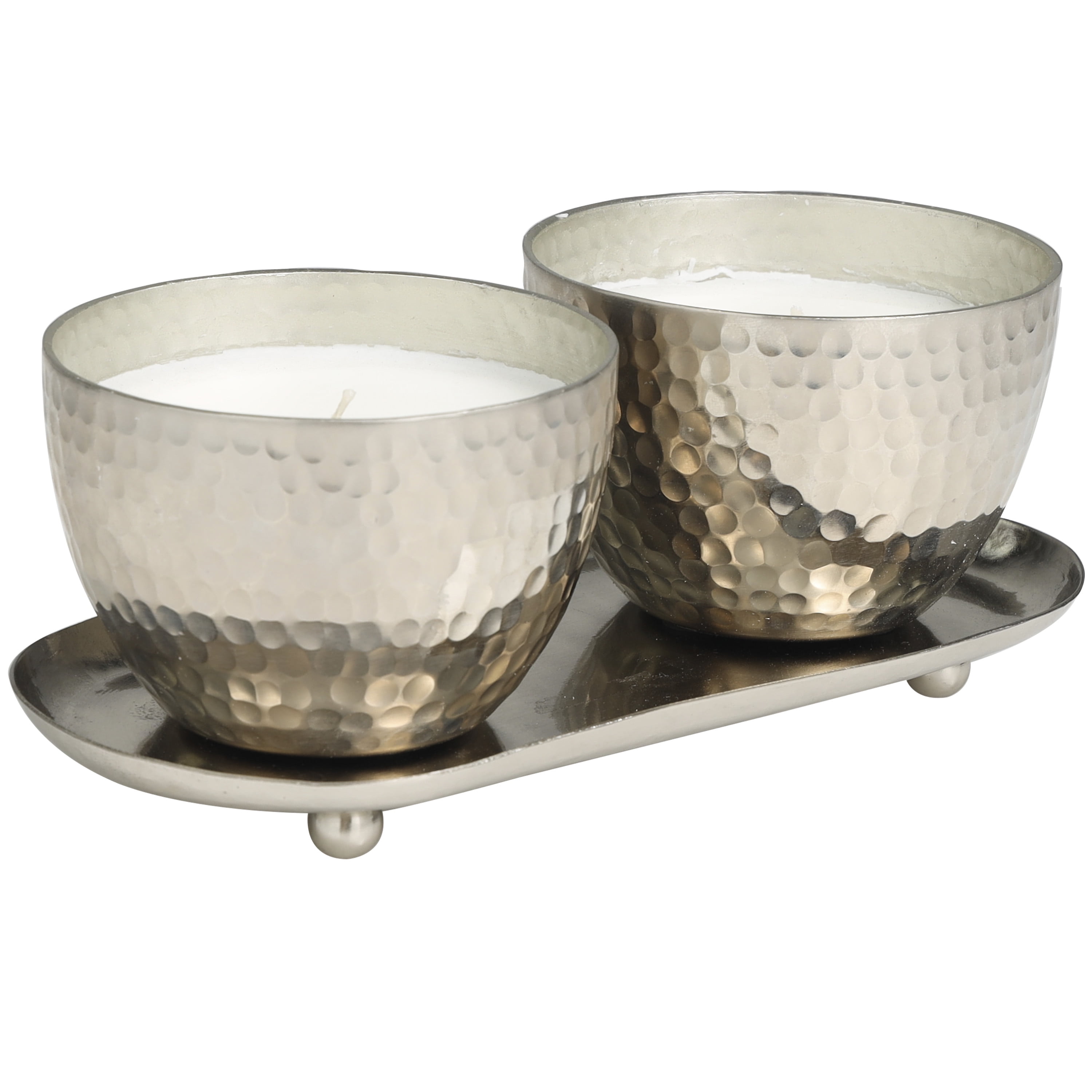 CosmoLiving by Cosmopolitan 2 Holder Silver Metal Sweet Bamboo Scented Hammered 10 oz 1 Wick Candle with White Wax, (Set of 2)