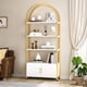 thumbnail image 1 of 71.5-pulgada de altura arched estante con doors almacenamiento - industrial book estante con sturdy metal frame y quality boards, freestanding para exposición shelving in gold, 1 of 5