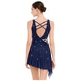 thumbnail image 4 of Sholeno Women Dance Dress Rhinestones Adorned Straps Backless Side Slit Flowy Asymmetrical Hem Dress Navy Blue M, 4 of 6