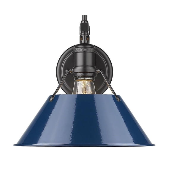 1 Light Cone Wall Sconce with Metal Shade-9.63 inches H By 10 inches W-Matte Black Finish-Navy Shade Color Bailey Street Home 170-Bel-4476316