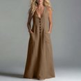 thumbnail image 7 of Uscallm Women's Sleeveless V Neck Maxi Dress Button Down Flowy Solid Boho Long Dresses Casual Lightweight Beach Vacation Summer Sundress, Brown S, 7 of 7