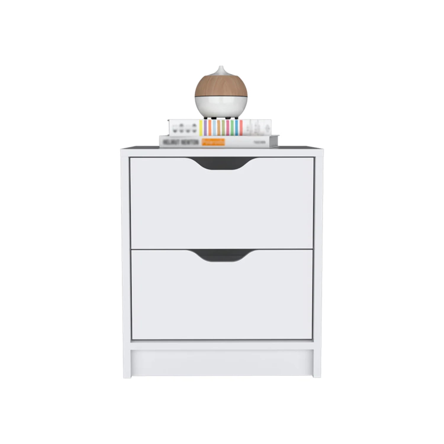 HomeRoots 19 in. Two Drawer Faux Wood Nightstand, White