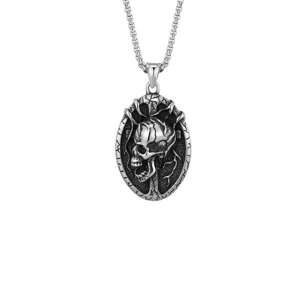 PILE Halloween Home Decor Personality Skull Stainless Steel Necklace Men's Street Punk Pendant Jewelry
