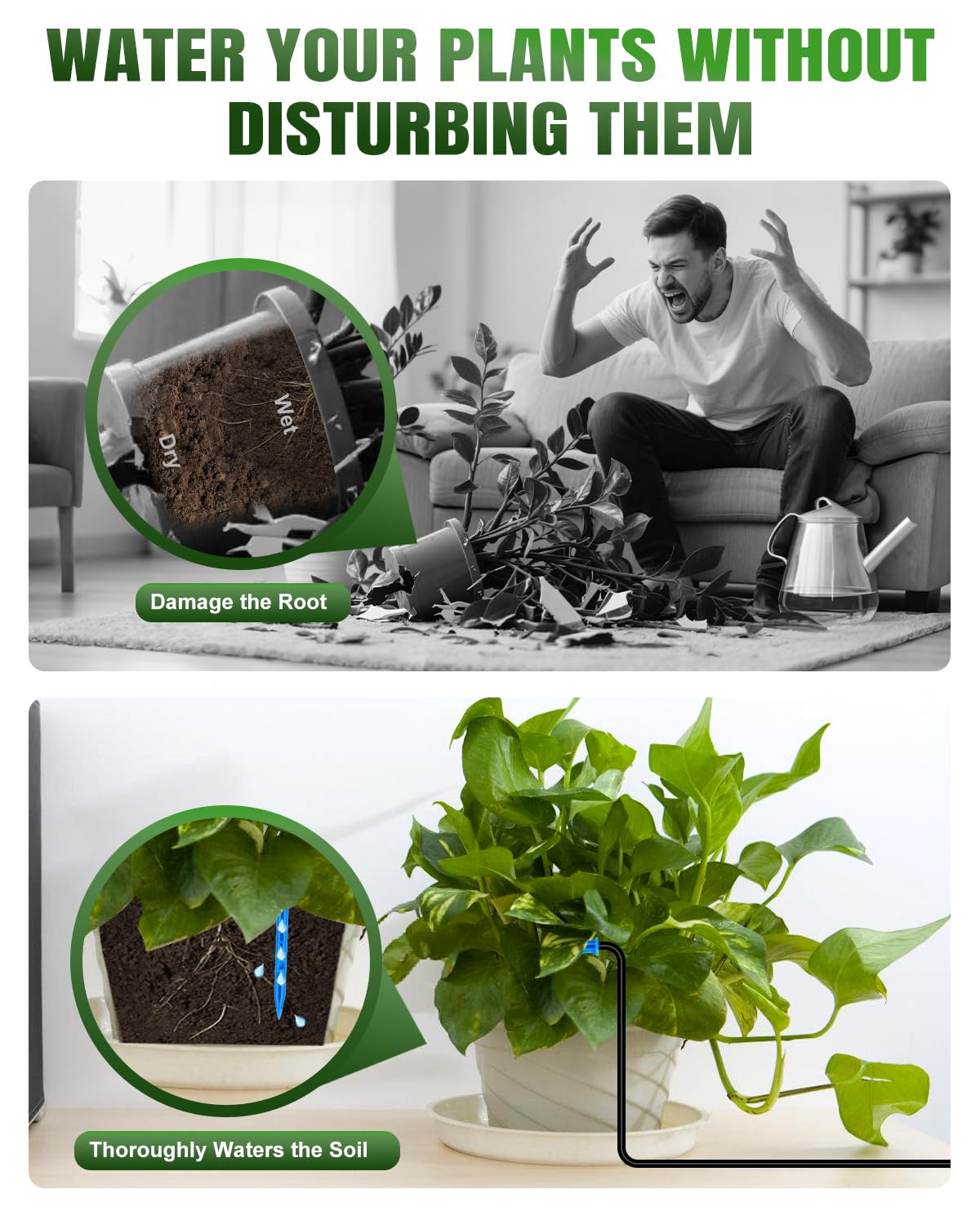 Solar Drip Irrigation Kit 50FT Automatic Garden Watering System with Timer, Draws Water from Container, Supports 15 Pots for Balcony, Patio, Indoor & Outdoor Plants