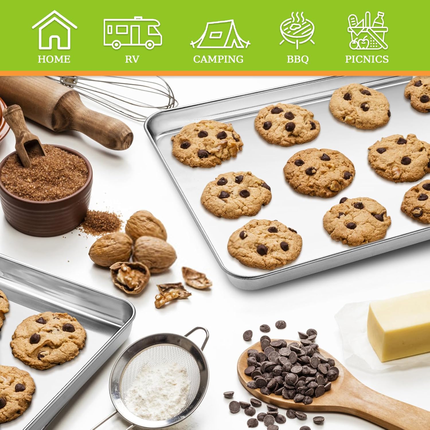 Quarter Sheet Pan Set of 4, Stainless Steel Baking Sheet & Cookie Sheets for Baking, Baking Sheet Pan Oven Tray, Heavy Duty & Easy Clean Baking Pans Set - Size 12 x 10 x 0.98 Inch