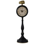 16 in. Pedestal Stand Black Metal Stone Accent Decorative Table Clock, Gold