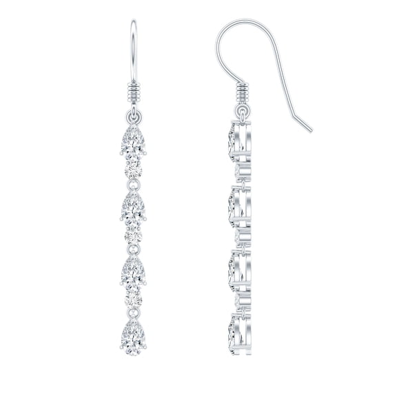 Rosec Jewels Lab Diamond Dangling Earrings - Ef-Vs Quality Certified Diamond Earrings with Fish Hook - Ready to Gift, 925 Sterling Silver