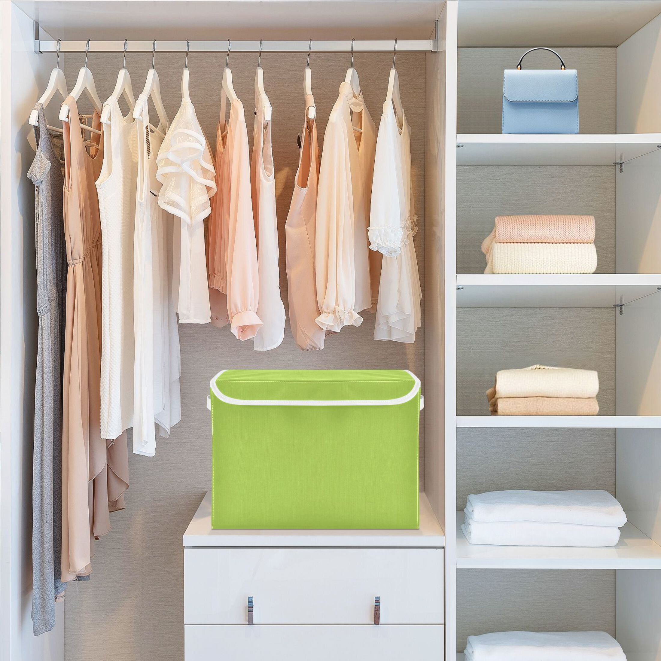 Ryvnso Green Large Lidded Foldable Storage Baskets Cubes Boxes Lids Bin for Home