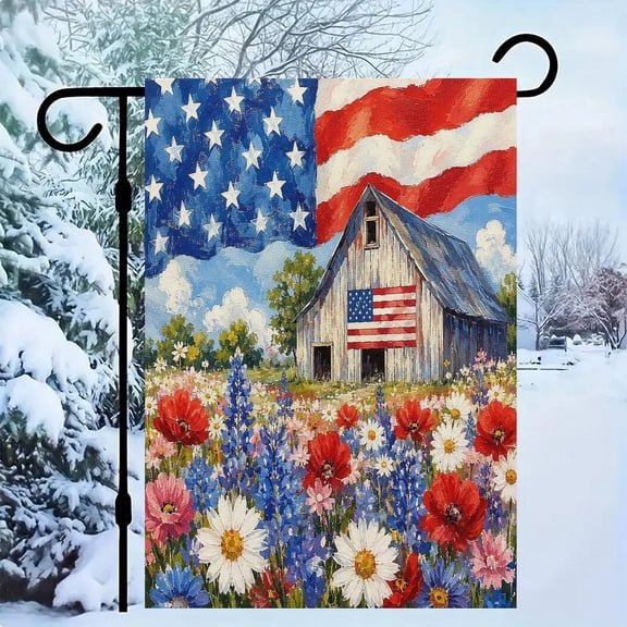 RKSupls Patriotic Linen Double Sided Garden Flag, Independence Day Themed Yard Decor, Patriotic Eagle Flag Background Outdoor Banner for Holiday Lawn