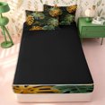 thumbnail image 4 of Erosebridal Tropical Gradient Leaf Print Zipper Full Size Comforter Sets with Fitted Sheet and 2 Pillowcases,Golden Monstera Palm Zipper Bedding Set,Gold Green,4pcs,Black Reversible, 4 of 6