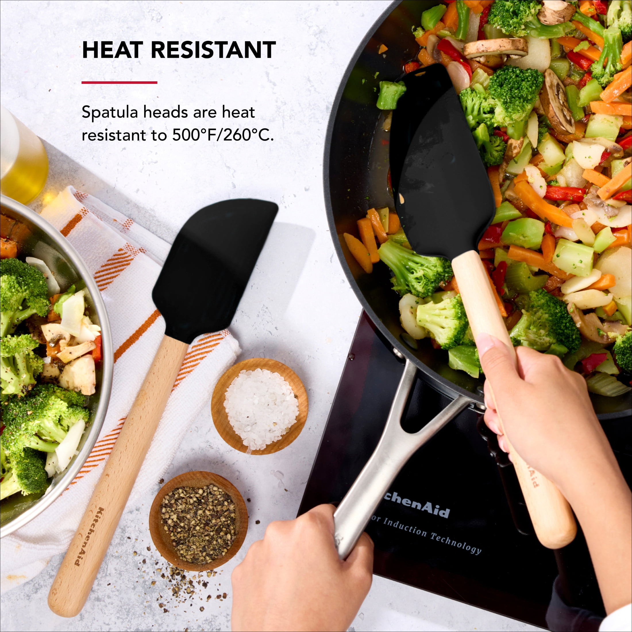 KitchenAid 2-Piece Silicone Mixing Spatula and Scraper Set for Cooking, Black