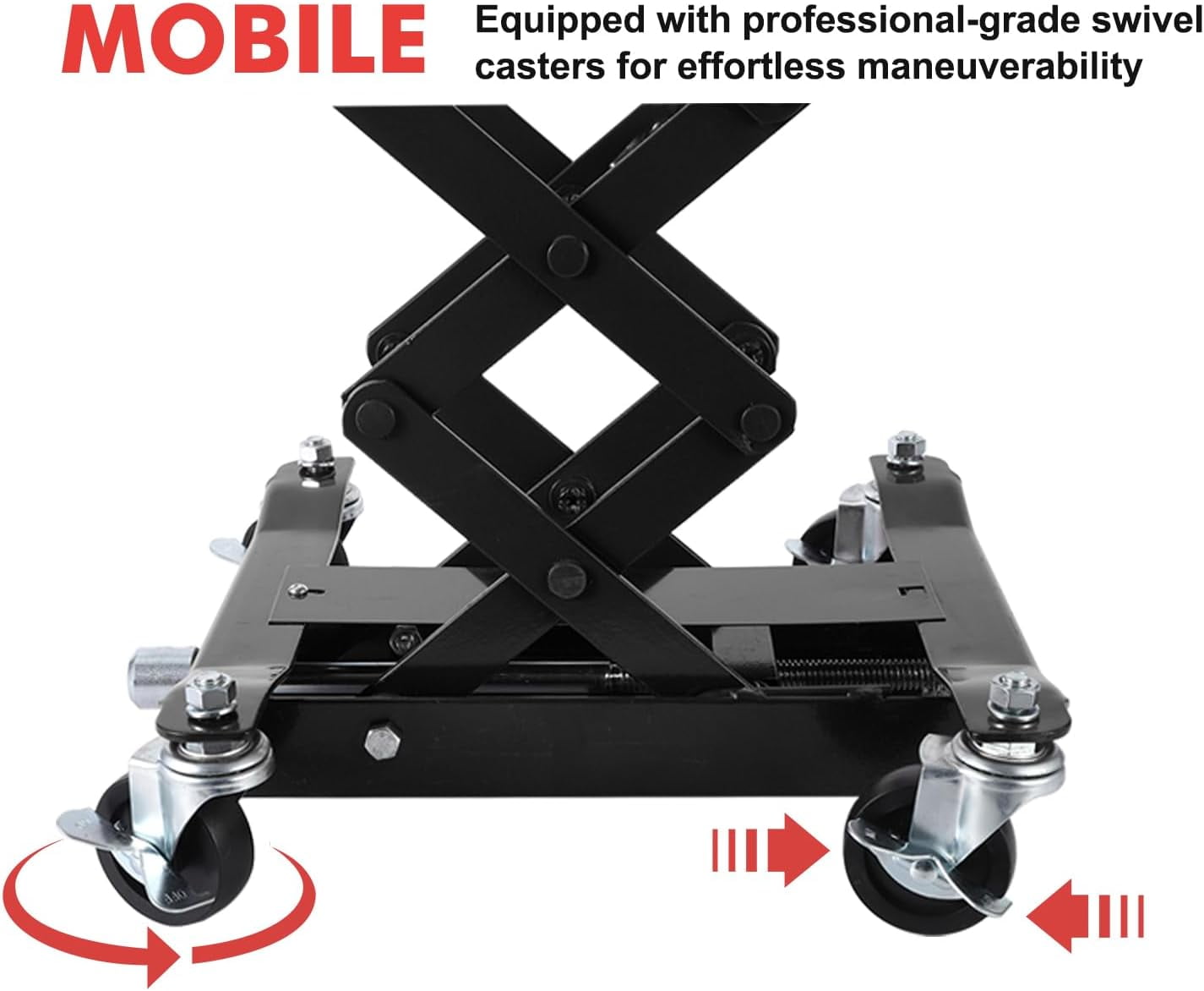 Heavy-Duty 450 LB Low-Profile Transmission Jack - 7"-23" Lift Range with Safety Straps & 4 Locking Wheels (Black)