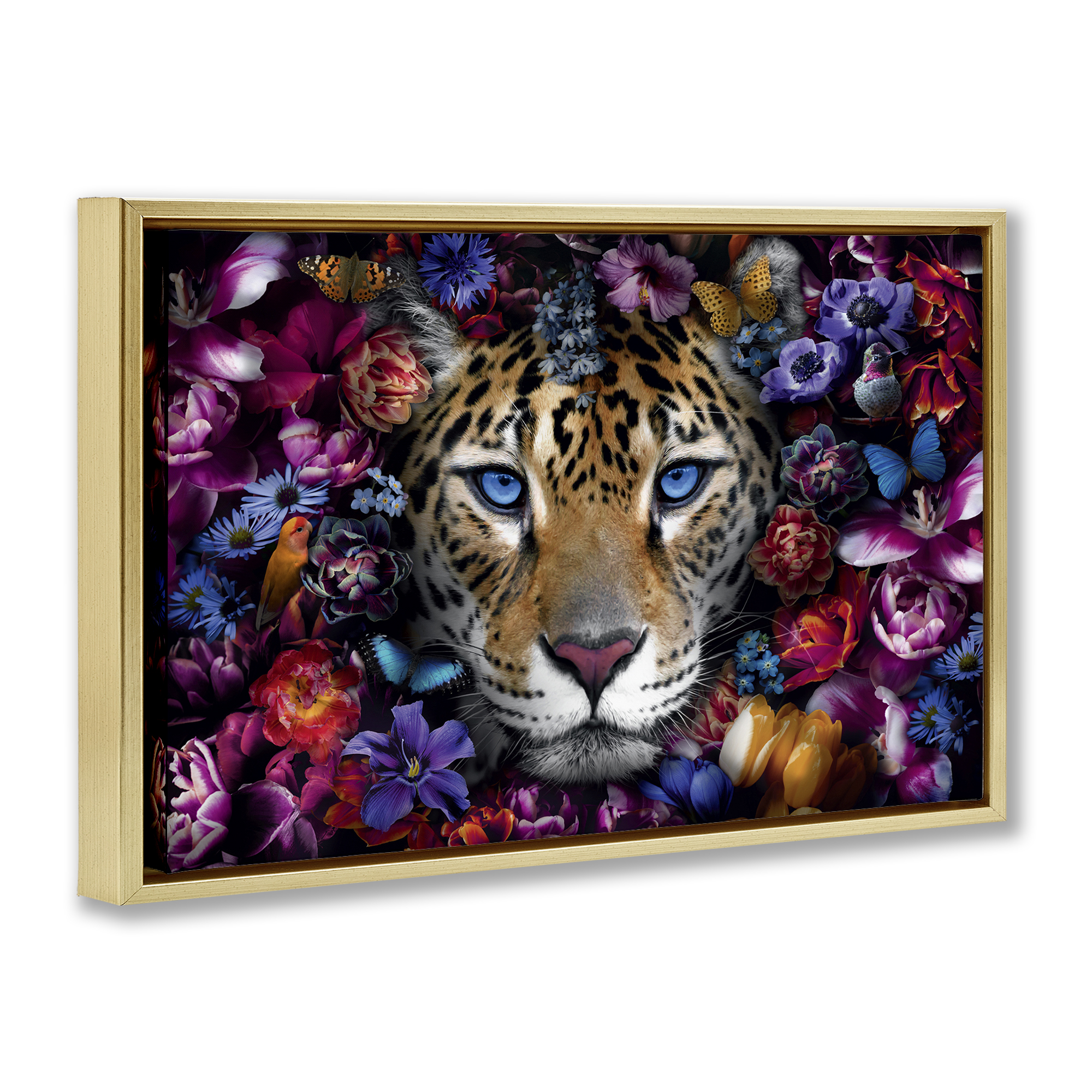 Stupell Industries Piercing Leopard Gaze Plants & Flowers Painting Gold Floater Framed Canvas Art Print Wall Art, 25 x 17