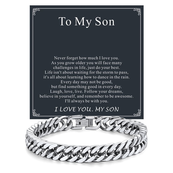 ChainsHouse Men's Cuban Chain Stainless Steel Bracelets with Message Card Chain Bracelet Jewelry for Men Guaduation Birthday Gift To My Son, 7.5 inch