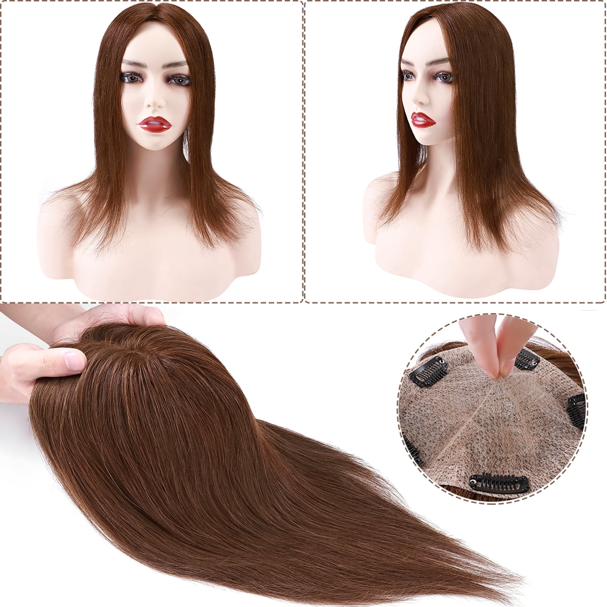 SEGO Clip in Hair Extensions Human Hair Toppers 100% Real Human Hair Topper for Thinning/Loss Hair Natural Black Hair Pieces