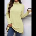 thumbnail image 4 of Camiseta Holgada de Larga con Cuello Alto y Estampado Geométrico de Jacquard para Mujer, Otoño e Invierno. Amarillo L, 4 of 10