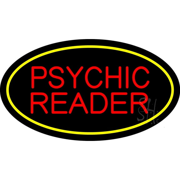 Psychic Reader Yellow Oval LED Neon Sign 13 x 24 - inches Black Square Cut Acrylic Backing, with Dimmer - Bright and Premium built indoor LED Neon Sign for Storefront.