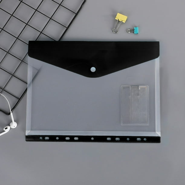 Carpeta de hojas sueltas A4 | Carpeta de plástico transparente con 11 agujeros | Bolsa multicolor para guardar documentos con cierre a presión | Organizador de archivos ligero y duradero para