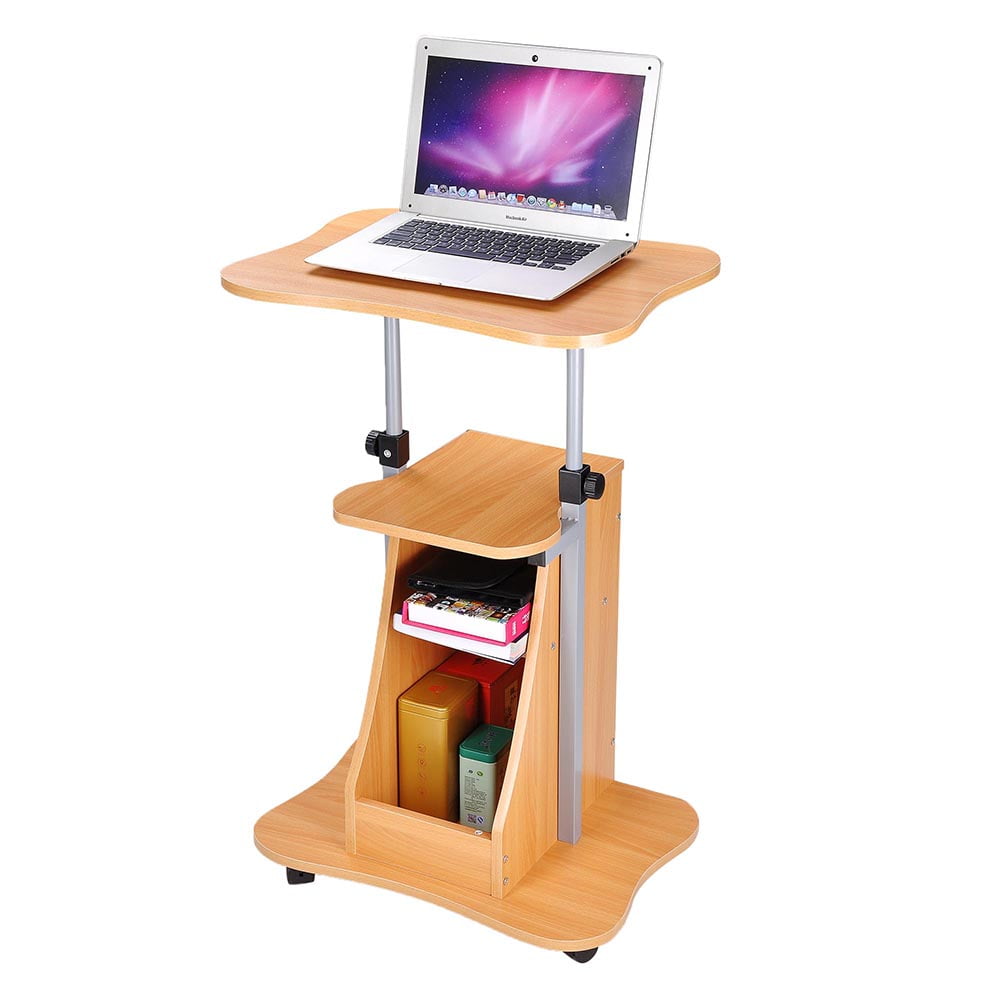 Yescom Adjule Height Rolling Mobile Stand Laptop Desk Cart Shelves Storage W Set