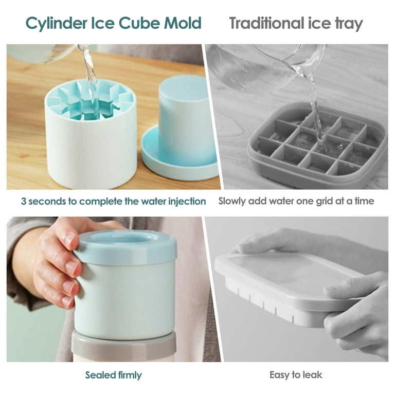 Silicone Ice Cube Tray with Lid Long Strip 9 Grid Cylindrical Ice