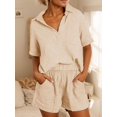 thumbnail image 2 of Weardear Womens Cotton 2 Piece Outfits V Neck Short Sleeve Shirt with High Waist Short Lounge Set, 2 of 4