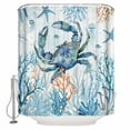 thumbnail image 2 of Crab Waterproof Fabric Shower Curtain, Blue Coastal Starfish Ocean Coral Nautical Shower Curtain for Bathroom Curtains Bathtubs Hotel Washable Shower Curtains with 12 Hooks Stall 54x78in, 2 of 6