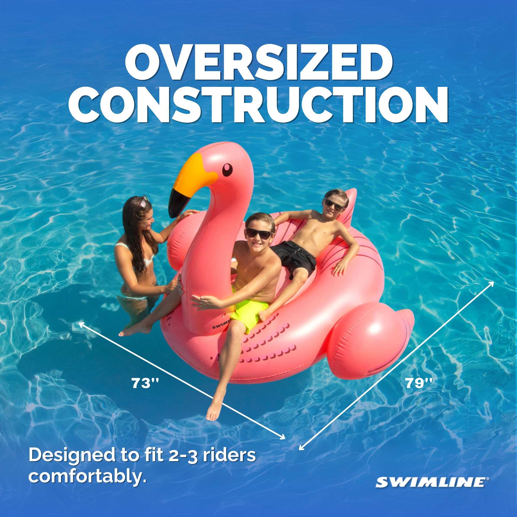 SWIMLINE ORIGINAL 90627 Giant Inflatable Flamingo Pool Float Floatie Ride-On Lounge W/ Stable Legs Wings Large Rideable Blow Up Summer Beach Swimming Party Lounge Big Raft Tube Decoration Toys Kids