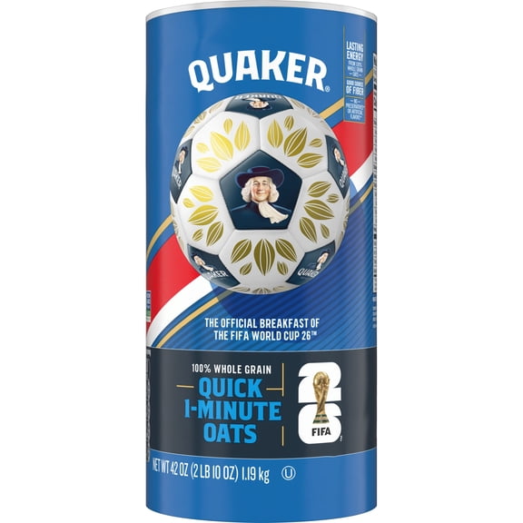 Quaker, Quick 1 Minute Oats, Oatmeal, Quick Cook Oatmeal, 42 oz Canister Dry Oats